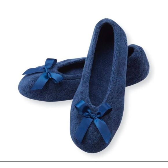 Isotoner Womens XL 9.5-10.5 French Terry Ballerina Flat Slippers Navy Blue New - Picture 4 of 5